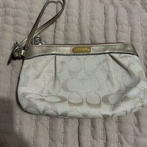 Coach Gold and Cream Signature Wristlet